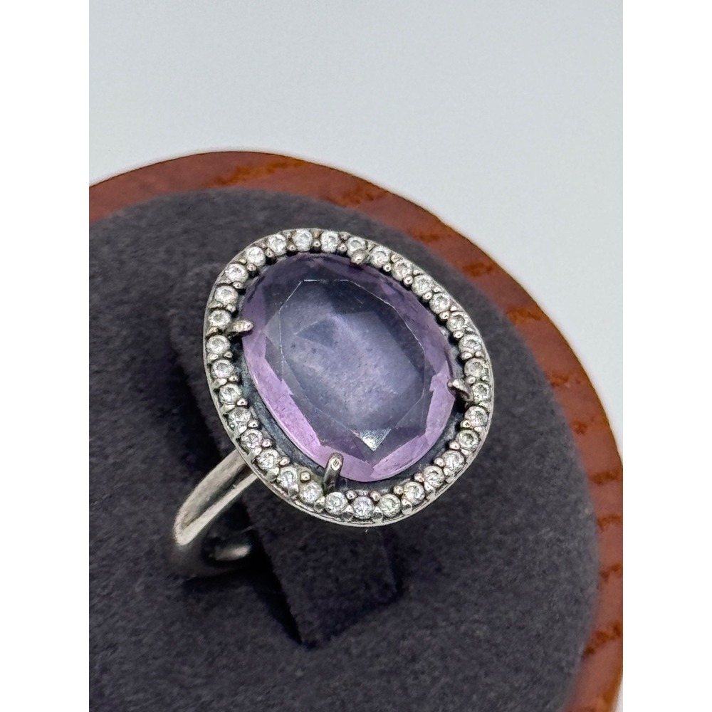 Pandora Sterling Silver Glamorous Legacy Purple Amethyst Ring Size 5.5 50